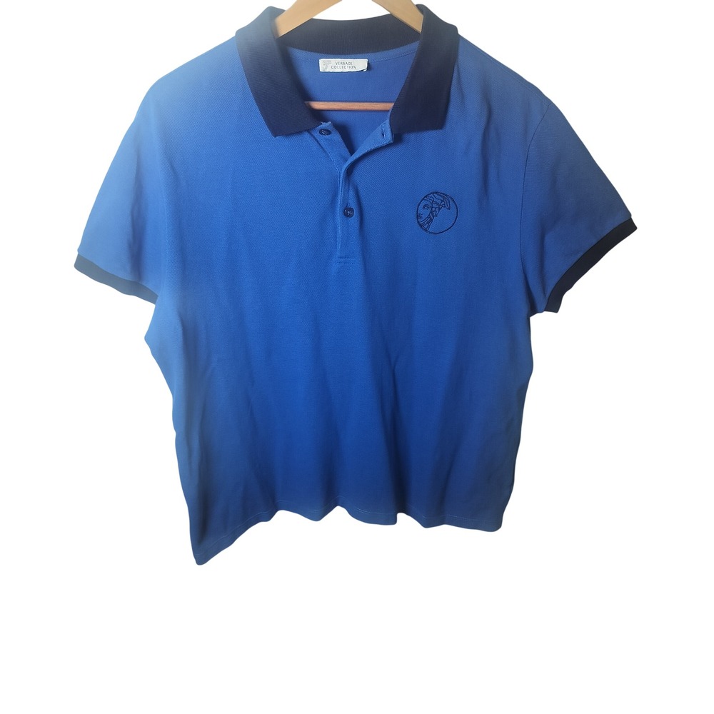 Versace Collection Mens Blue Medusa Logo Pique Polo Shirt XXL V800499 VJ00063